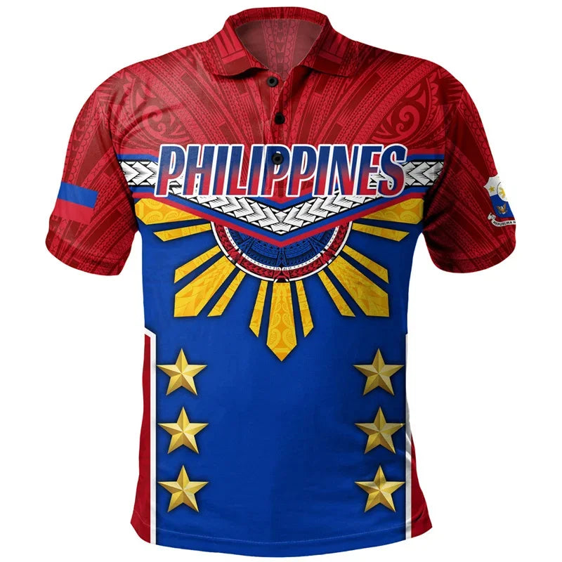 Philippines Flag Shirt Polynesian Tribal Patterns Printed Men Polo Shirt