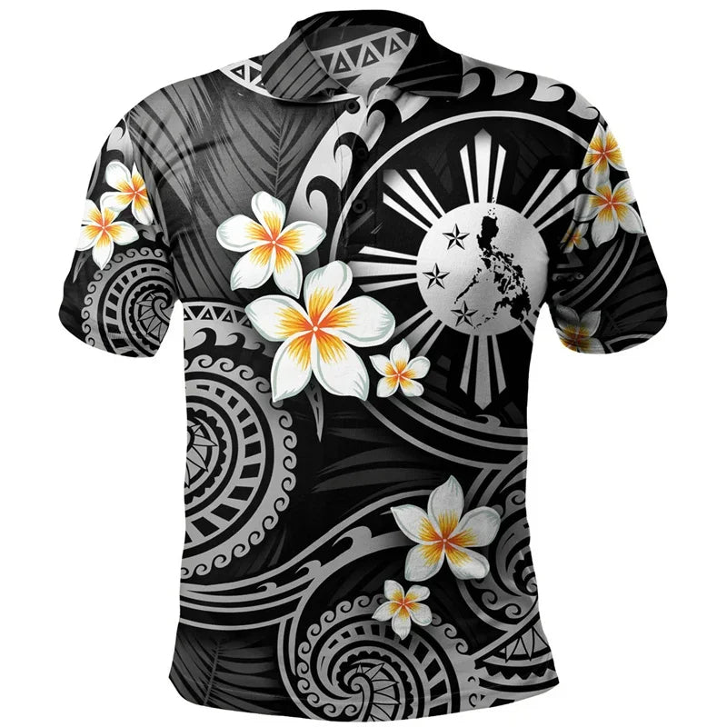 Philippines Tribal Polynesian Patterns Polo Shirt Plumeria Flowers Pattern Polo Shirt
