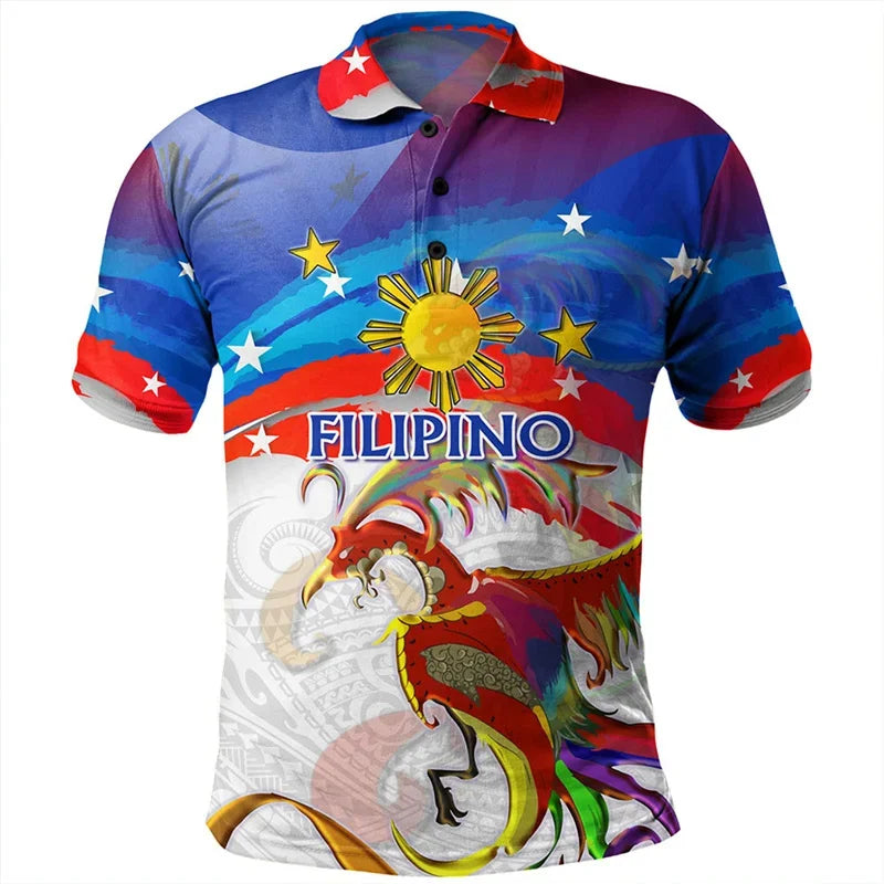Philippines Flag Shirt Polynesian Tribal Patterns Filipino Bird Men Polo Shirt
