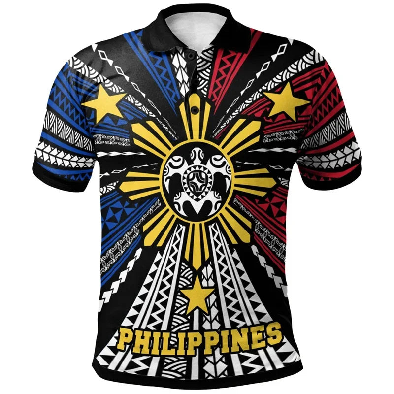 Philippines Polynesian Tribal Pattern Shirt Philippines Pride Printed Black Polo Shirt