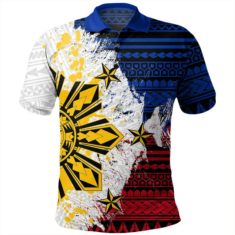 Philippines Polynesian Tribal Pattern Shirt Philippines Pride Printed Scratch Style Polo Shirt