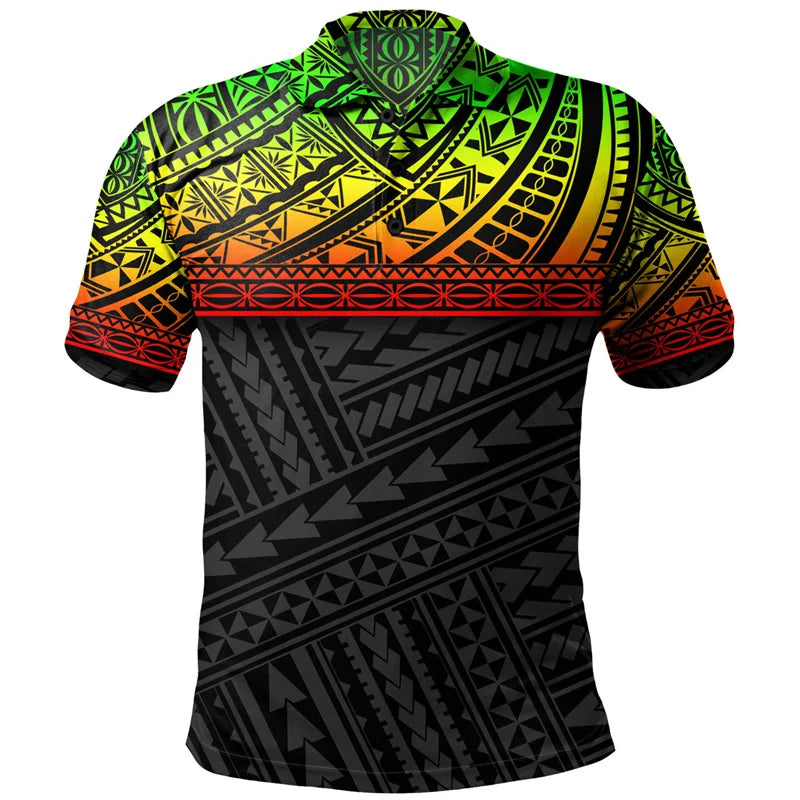 Polynesian Tribal Pattern Reggae Polo Shirt For Men 3D Tropical Island Print Short Sleeves T Shirt