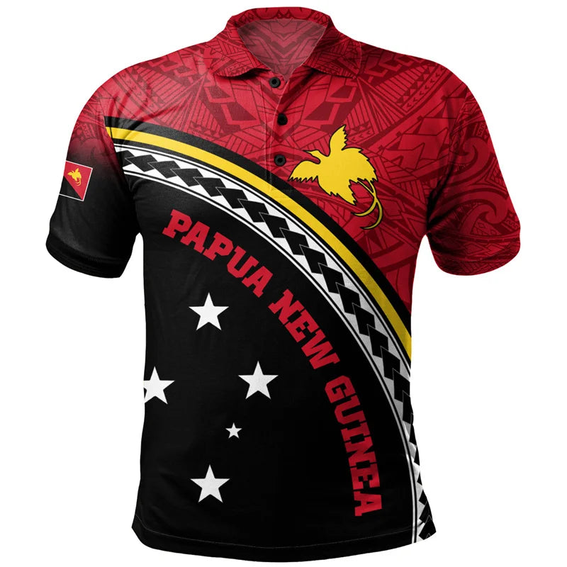Papua New Guinea Flag Style Polo Shirt Polynesian Print Short Sleeve Shirt