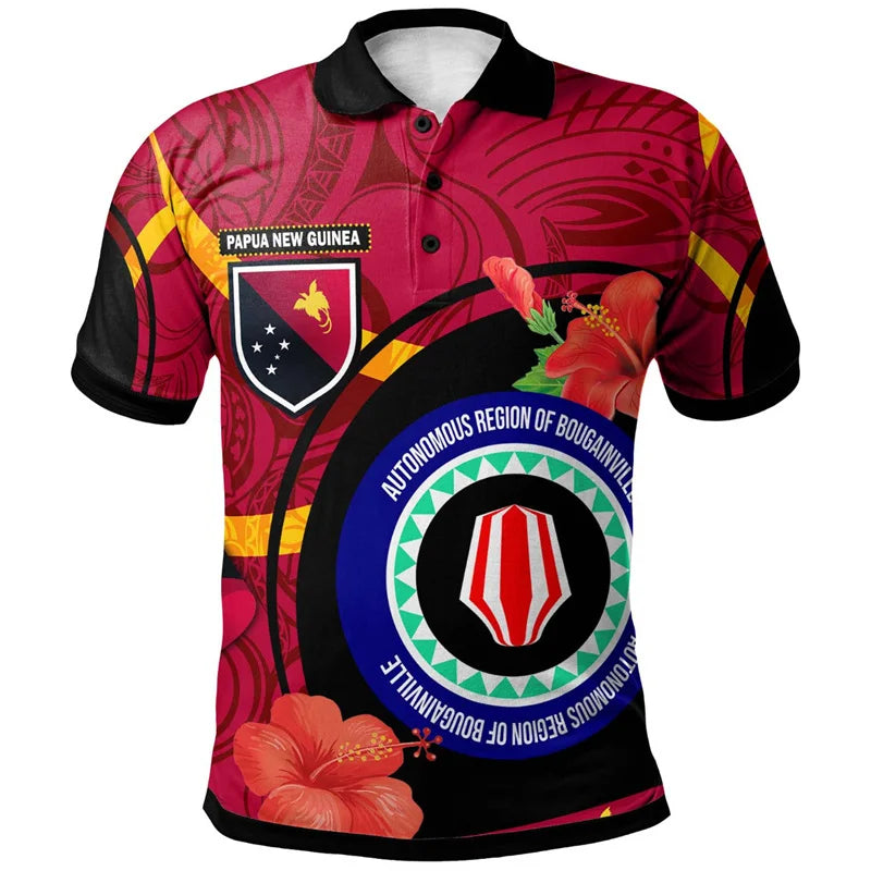 Papua New Guinea Polo Shirt Polynesian Print Hibiscus Pattern Short Sleeve Shirt
