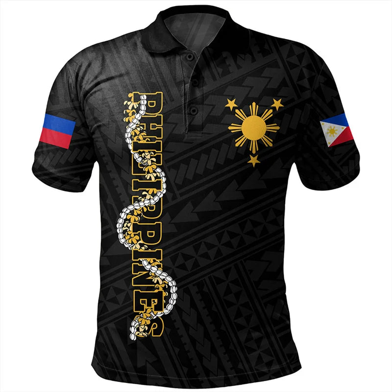 Philippines Polo Shirt For Men Polynesian Tribal Pattern Philippines DNA Style Printed Black Shirt