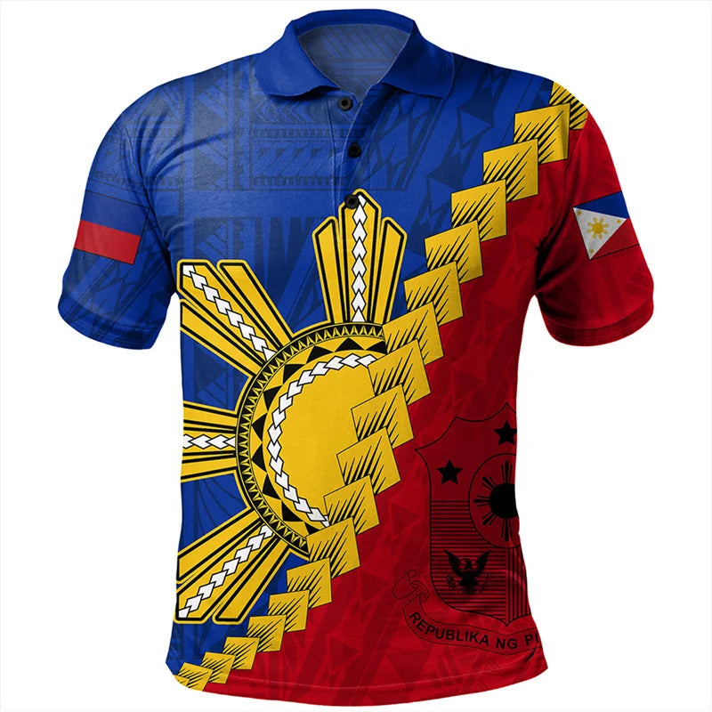 Philippines Polo Shirt For Men Polynesian Tribal Pattern Philippines Flag Printed Shirt