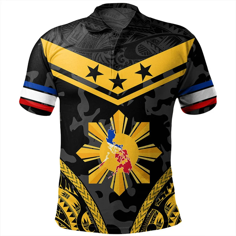 Philippines Polo Shirt For Men Polynesian Tribal Pattern Printed Curve Style Shirt