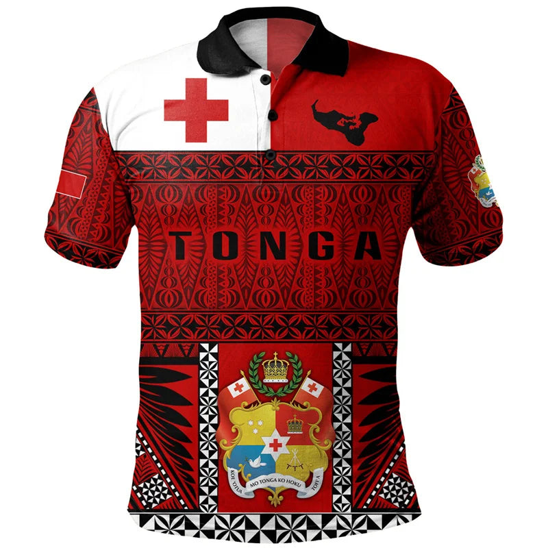 Polynesian Tonga Pattern Polo Shirt Island Tropical Polynesian Tribal Tonga Coat Of Arms Shirt