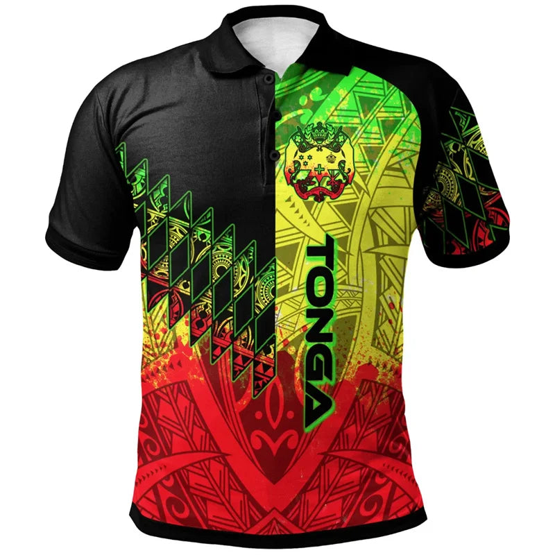 Polynesian Tonga Pattern Polo Shirt Island Tropical Polynesian Tonga Coat Of Arms Reggae Shirt