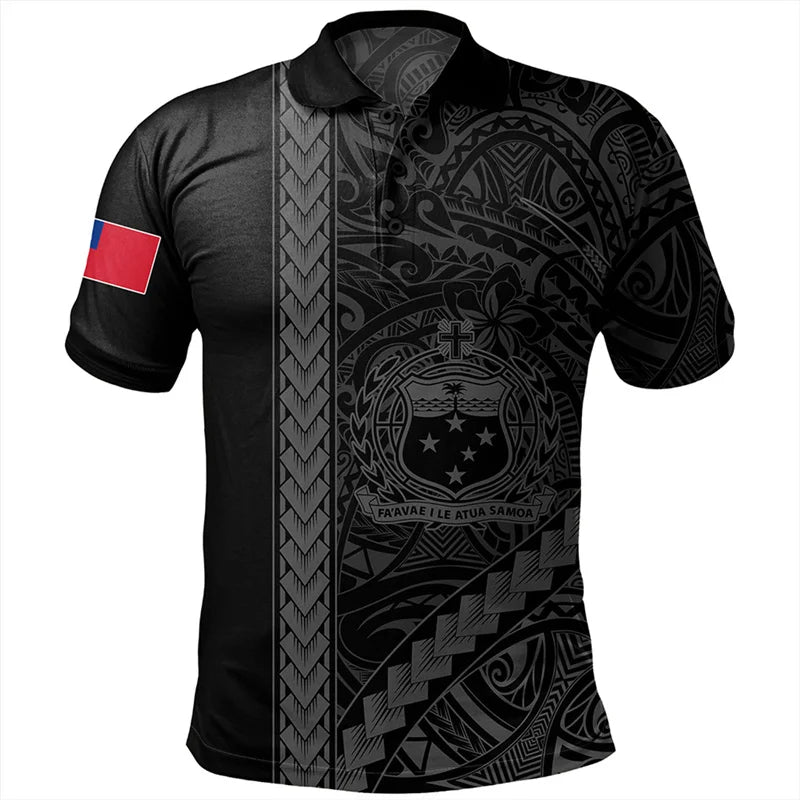 American Samoa Tribal Styles Print Polo Shirt Polynesian Tribal Pattern Black Men Shirt