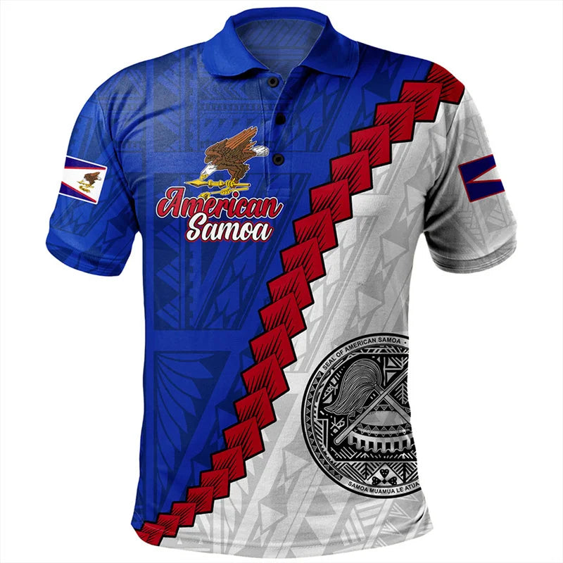 American Samoa Tribal Styles Print Polo Shirt Polynesian Tribal Eagle Curve Style Men Shirt
