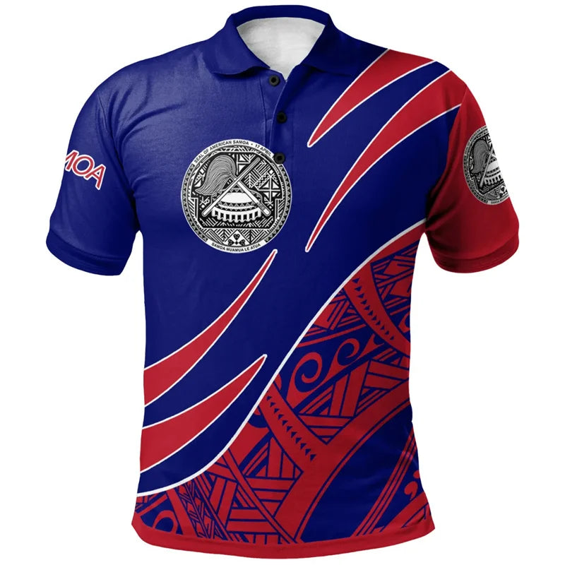 American Samoa Tribal Styles Print Polo Shirt Polynesian Samoa Coat Of Arms Men Shirt