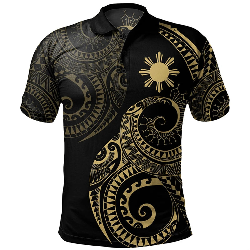Philippines Tribal Polynesian Patterns Print Polo Shirt Proud To Be Philippines Gold Style Men Polo Shirt