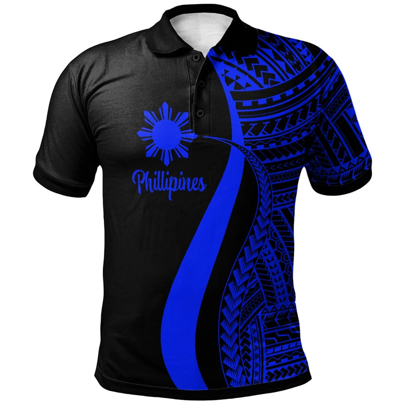 Philippines Tribal Polynesian Patterns Print Polo Shirt Proud To Be Philippines Blue Curve Style Polo Shirt