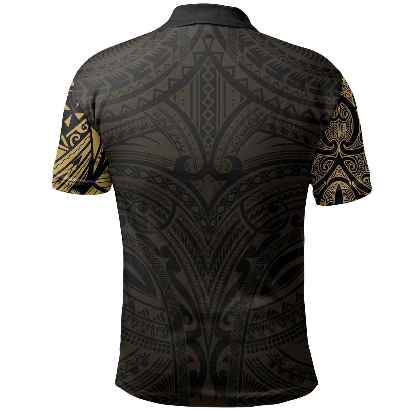 New Zealand Polo Shirt, Maori Polynesian Tattoo Gold