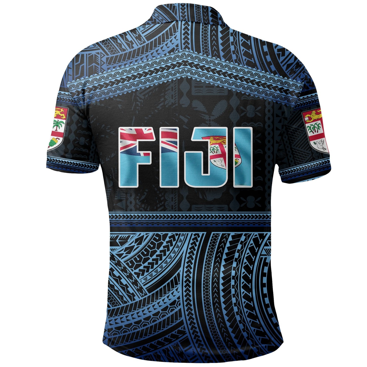 Fiji Rugby Polynesian Patterns Polo Shirt Blue