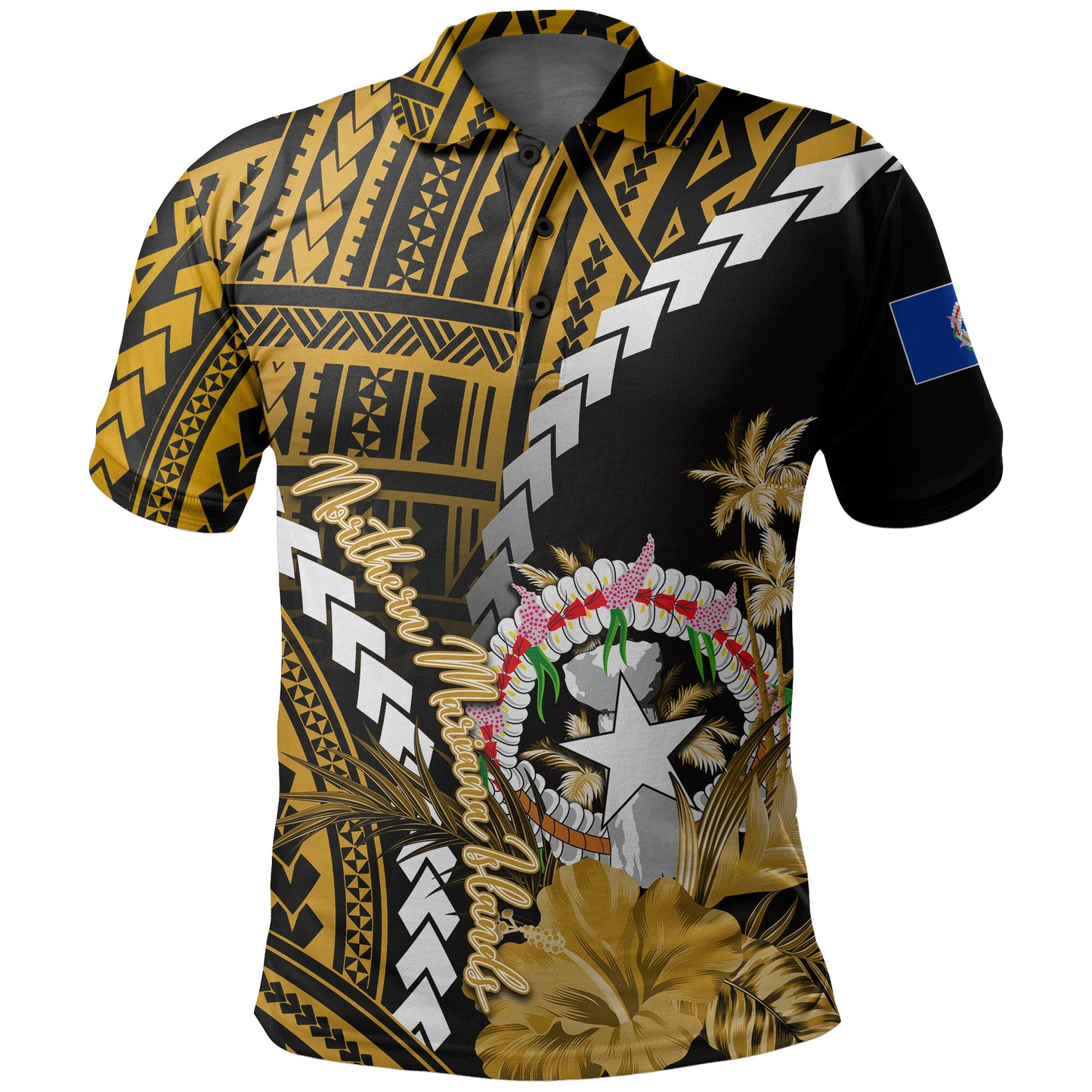Northern Mariana Islands Polo Shirt Polynesian Style Gold Color