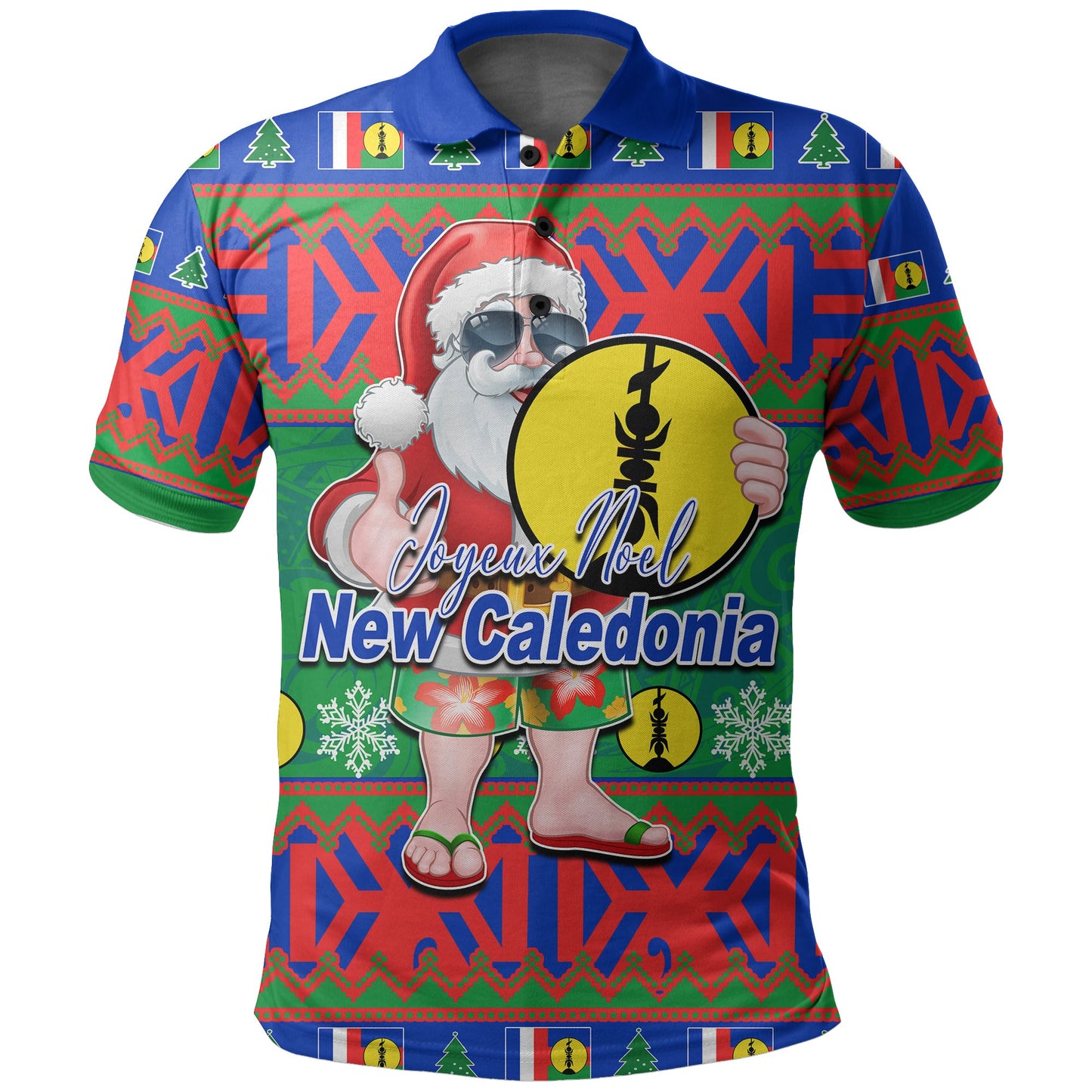 New Caledonia Christmas Polo Shirt Cool Santa Claus