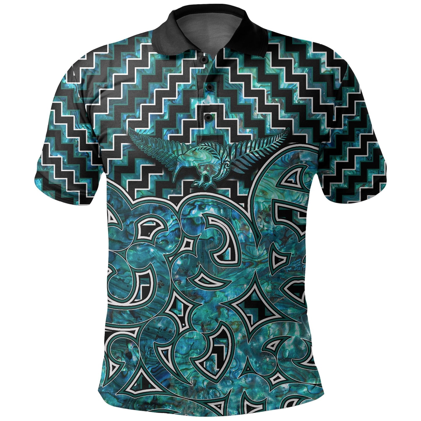 New Zealand Polo Shirt Maori Graphic Tee patterns Paua Shell