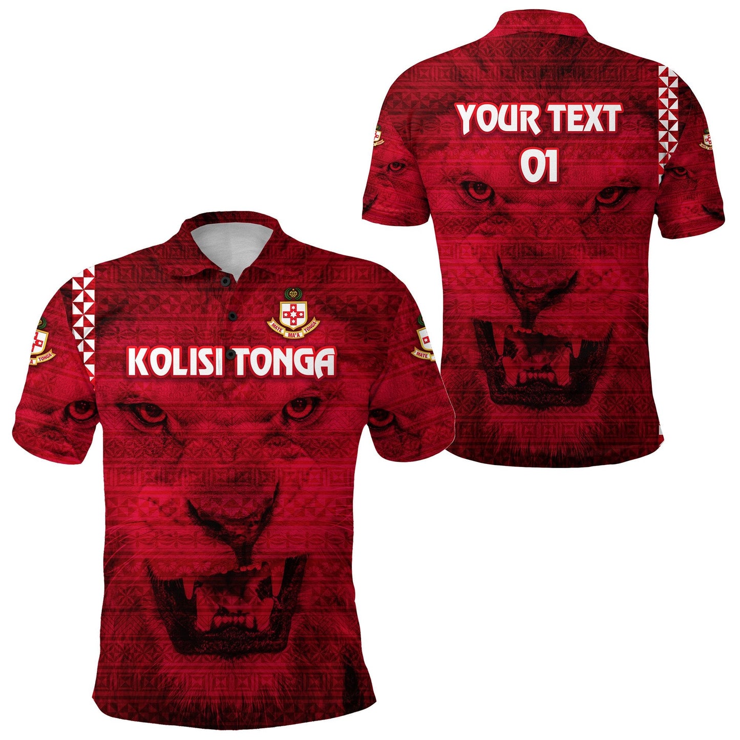 Custom Personalised Kolisi Tonga Polo Shirt Mate Ma'a Tonga Powerful Lion, Custom Text and Number
