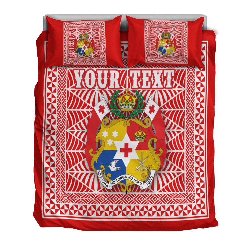 (Custom Personalised) Tonga Pattern Bedding Set Coat of Arms Red and White