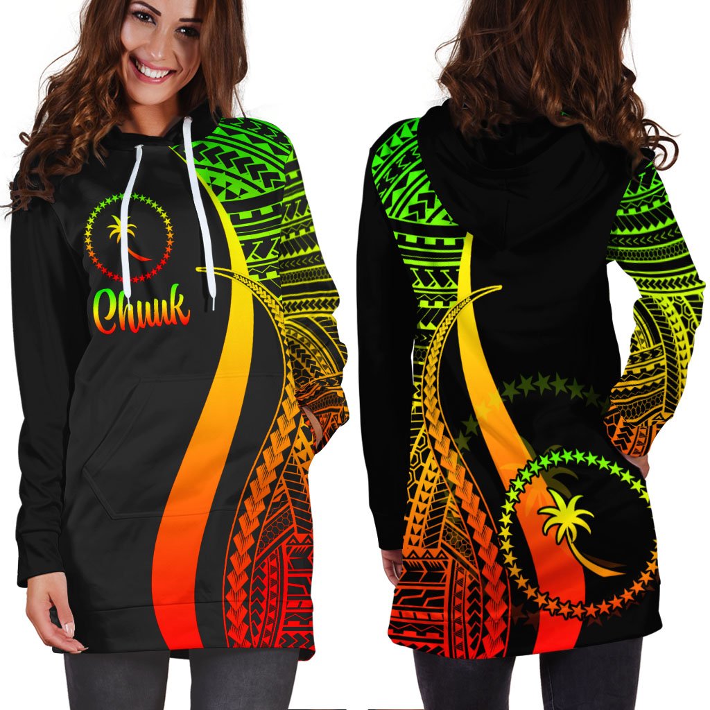 Chuuk Women's Hoodie Dress Reggae Polynesian Tentacle Tribal Pattern