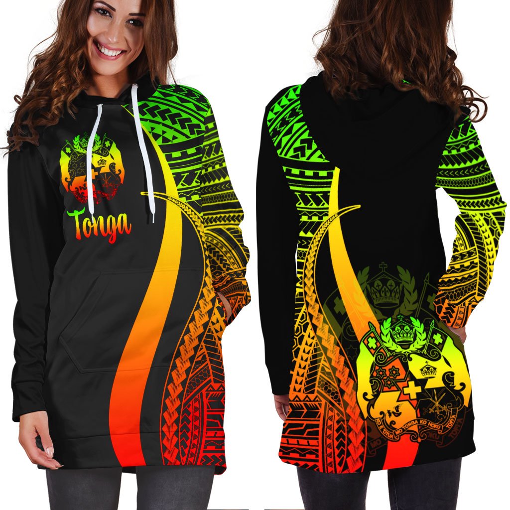 Tonga Women's Hoodie Dress Reggae Polynesian Tentacle Tribal Pattern