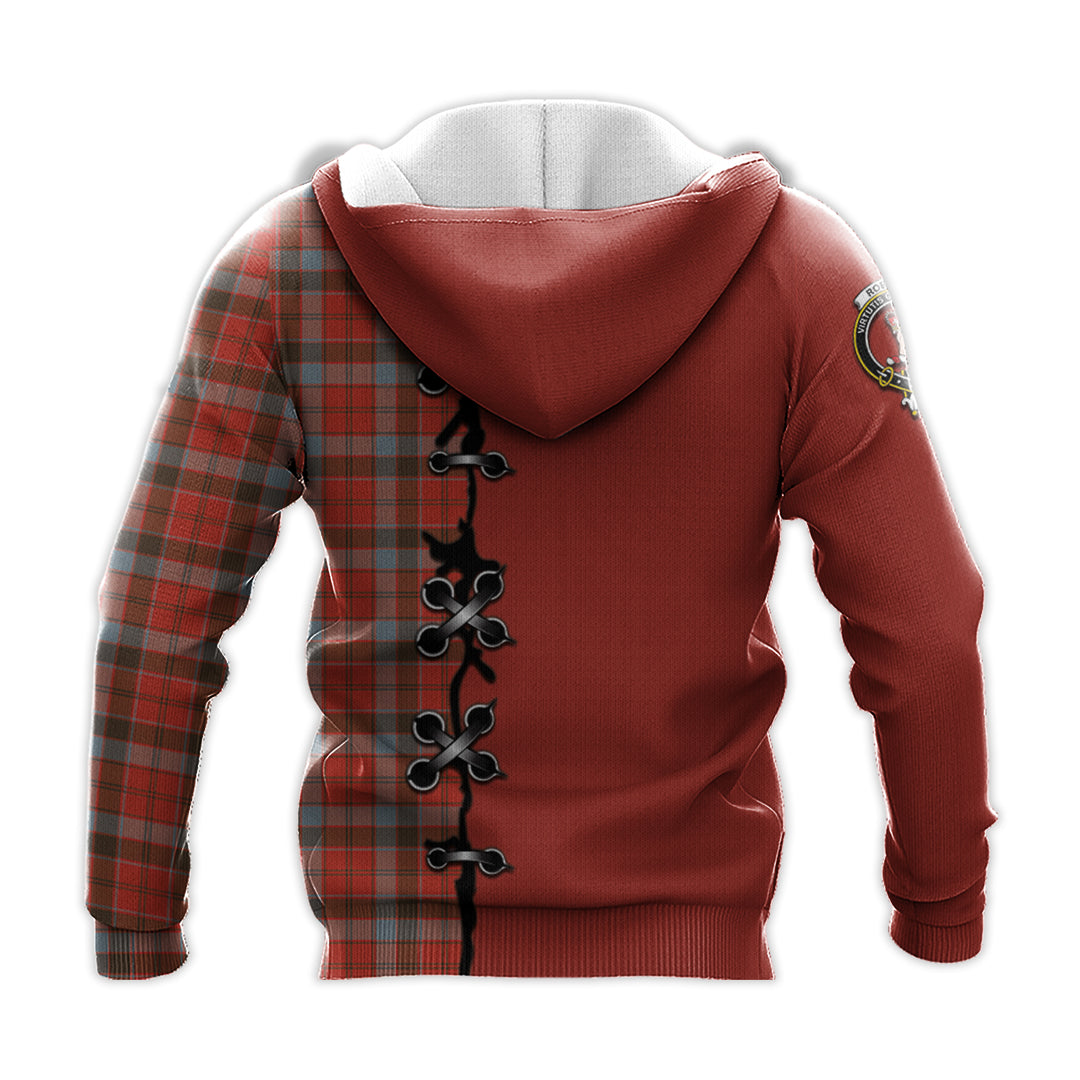 Printivon Robertson Weathered Tartan Hoodie Lion Rampant And Celtic Thistle Style