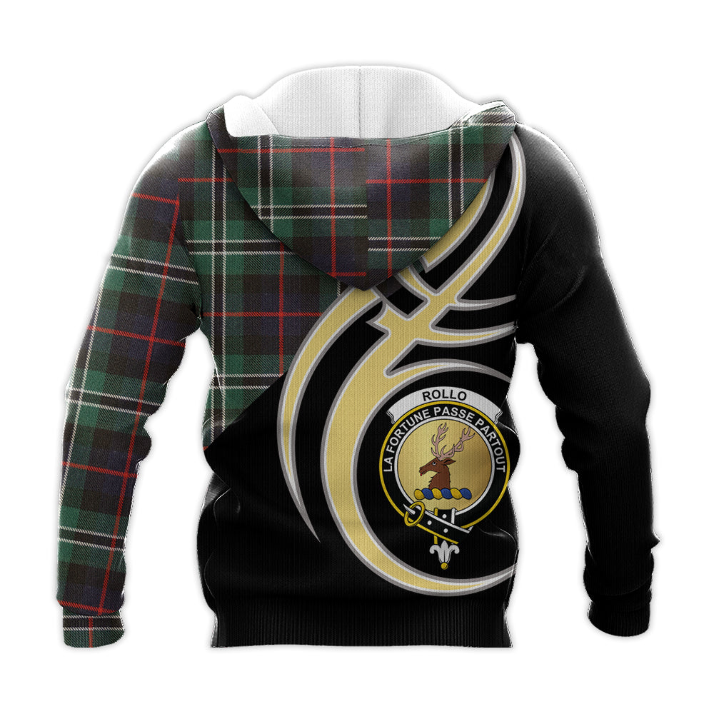 Printivon Rollo Hunting Clan Believe In Me Crest Tartan Knitted Hoodie Custom Your Text
