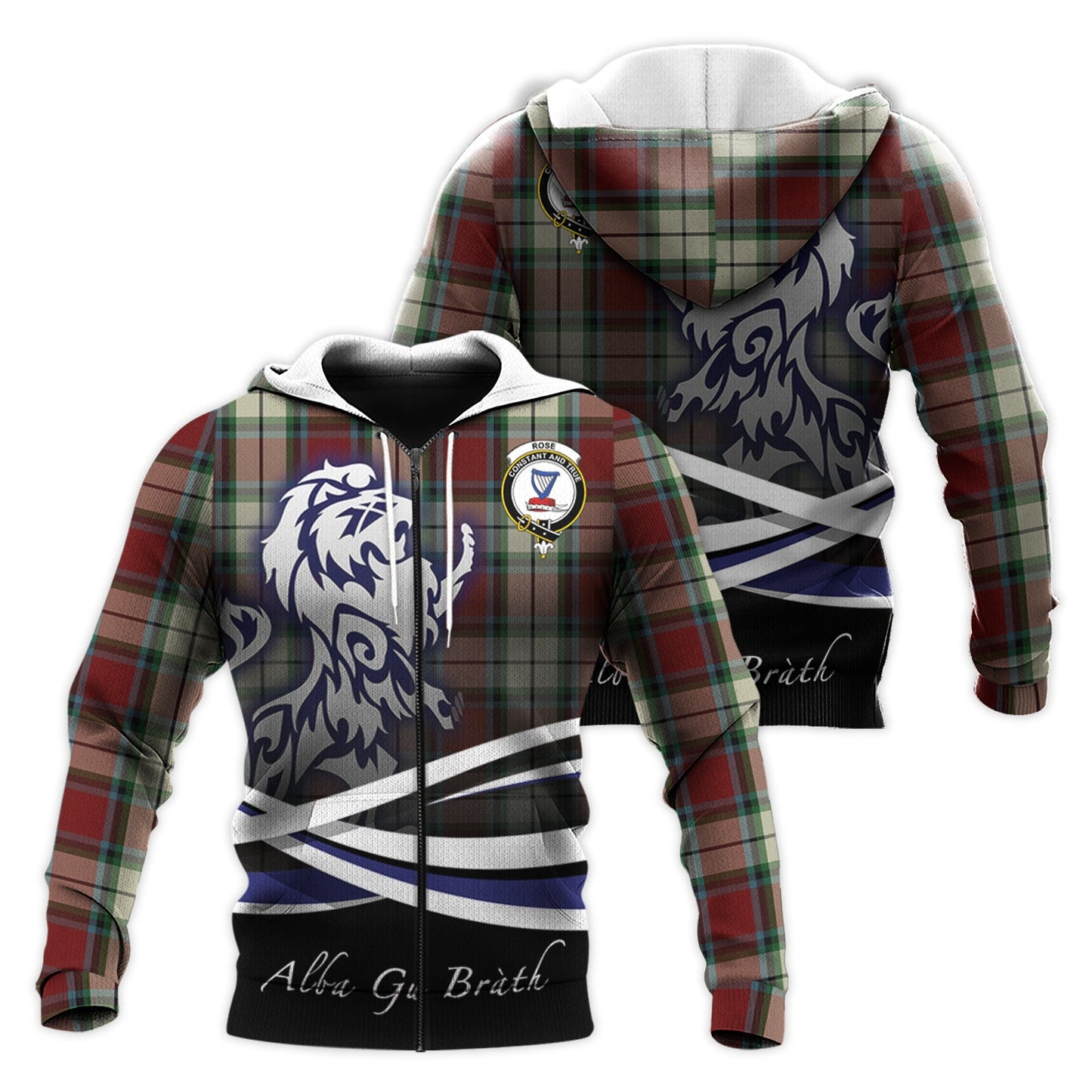 Printivon Rose White Dress Tartan Scottish Lion Hoodie
