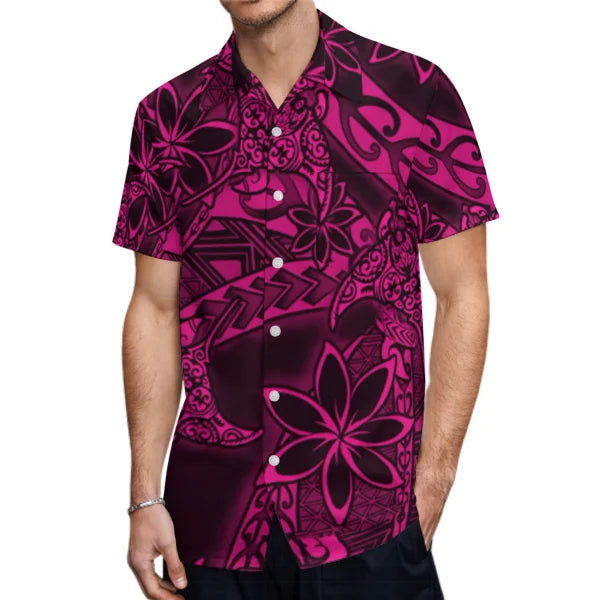 Flowers Tropical Pattern Polynesian Tribal Outfit For Couple Fishtail Skirt Dress And Hawaiian Shirt