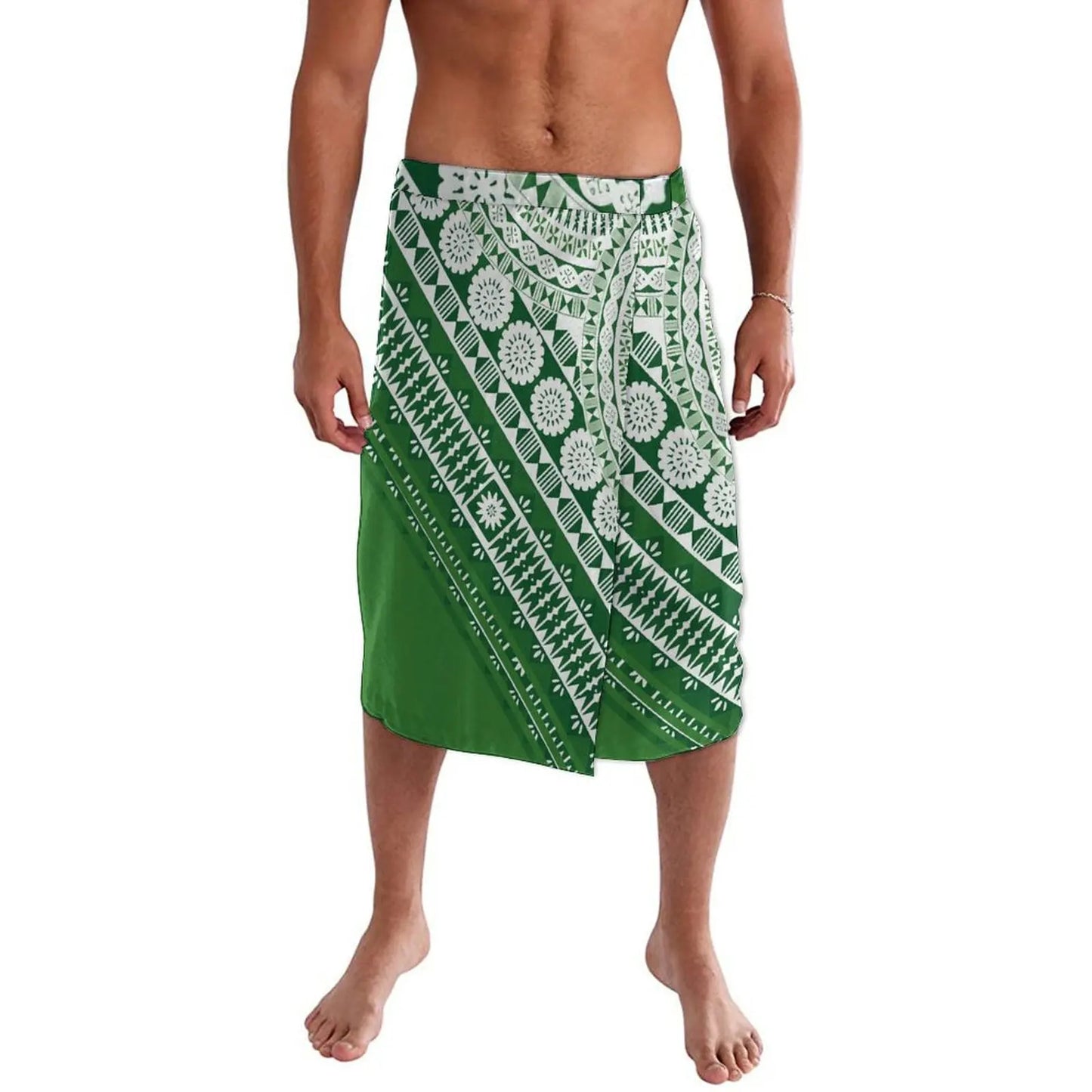 Summer Pacific Islands Traditional Polynesian Ie Faitaga Green Lavalava Island Wear Wrap Skirt For Men