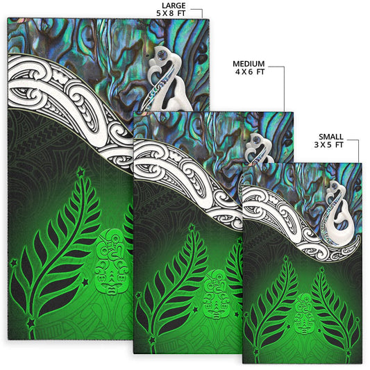 New Zealand Maori Area Rug Manaia Paua Shell Glitter Green