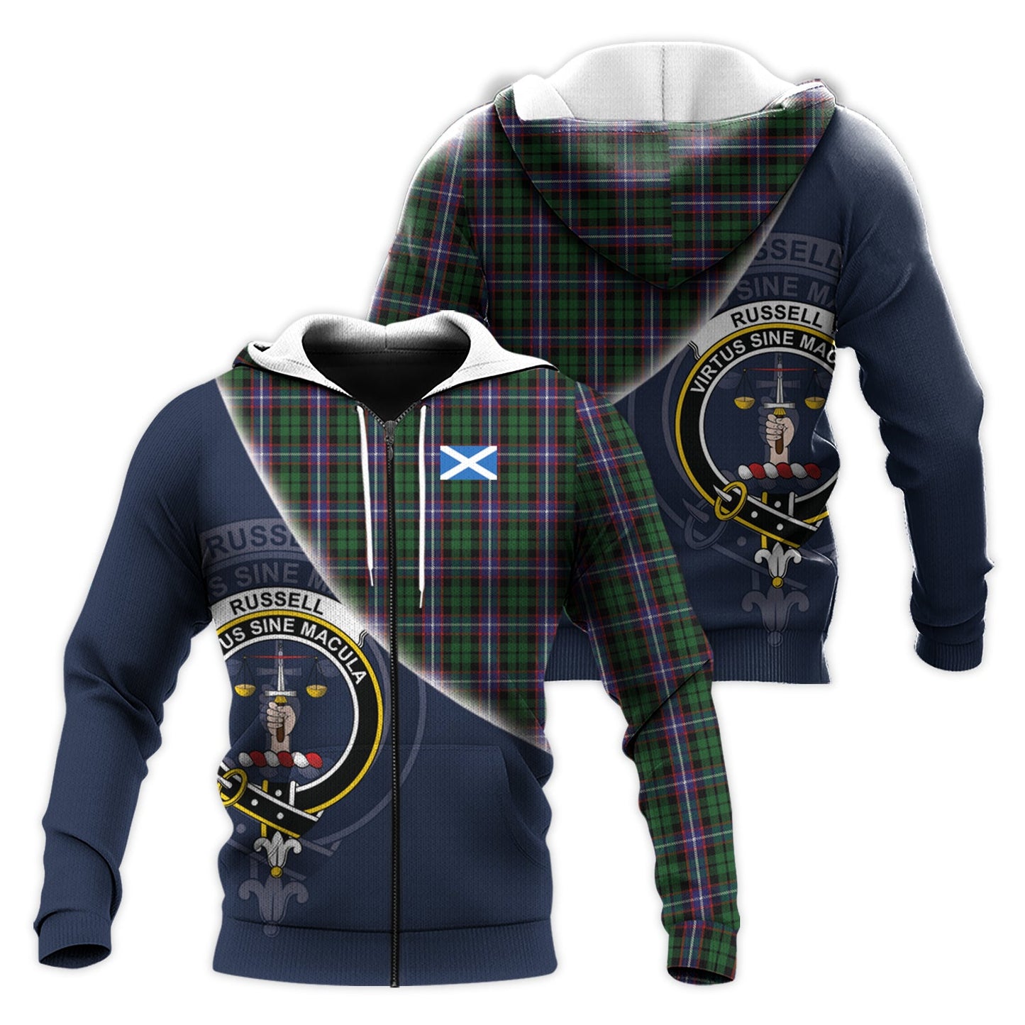 Printivon Russell Tartan Scottish Crest Hoodie