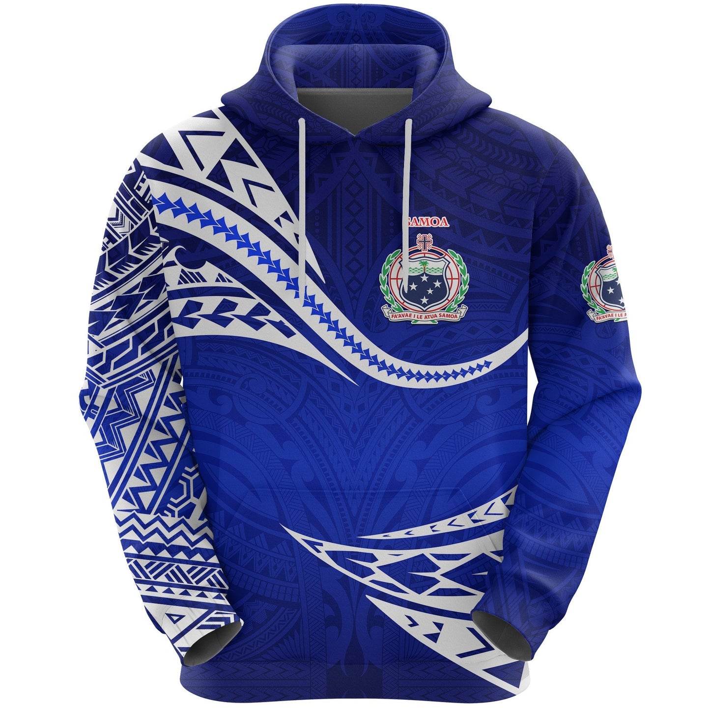 Custom Text Manu Samoa Rugby Hoodie Personalised Samoa Coat Of Arms Unique Version Blue Zip Up Hoodie