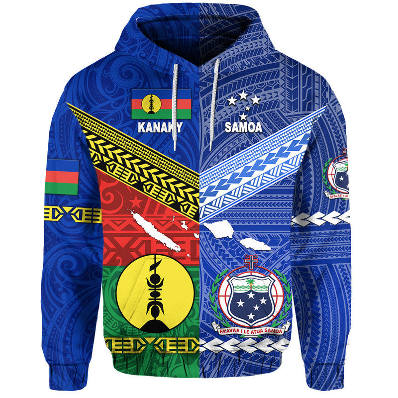 ( Personalised) Samoa And Kanaky New Caledonia Zip Up And Pullover Hoodie Together