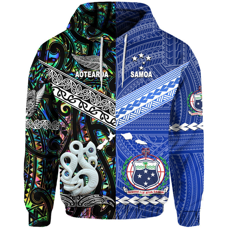 Samoa And New Zealand Zip Up And Pullover Hoodie Together Paua Shell