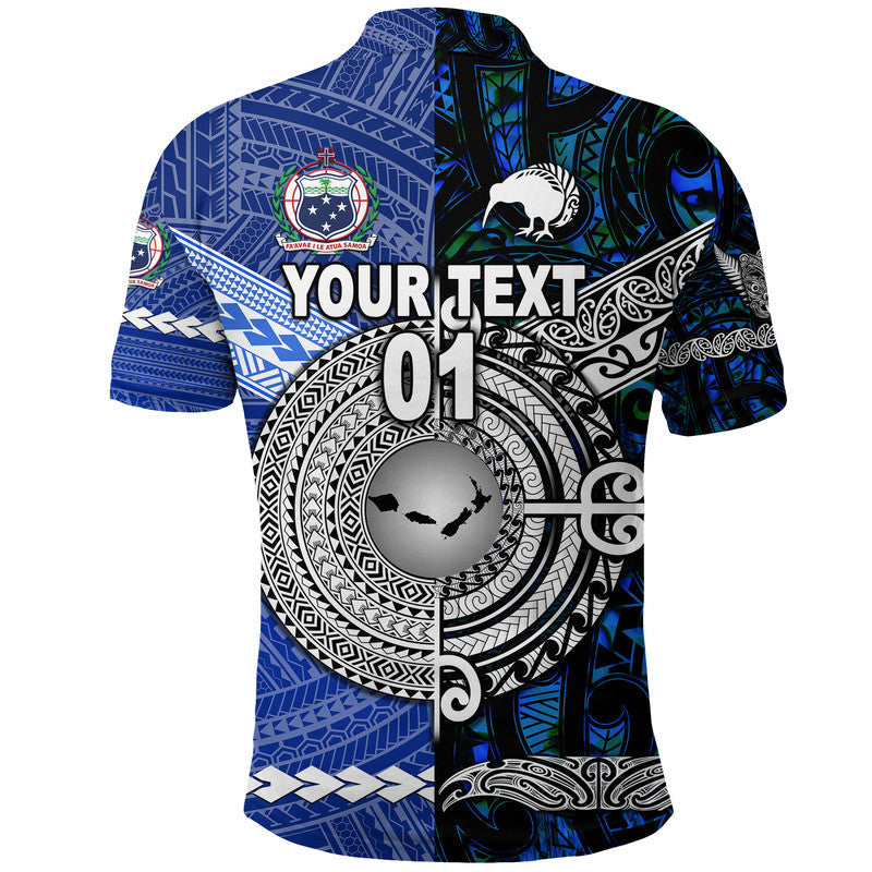 Custom Personalised Samoa And New Zealand Polo Shirt Together - Blue