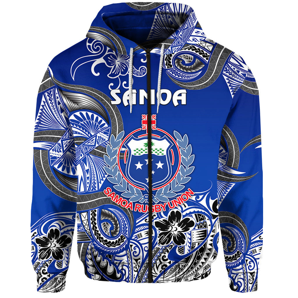 Samoa Manu Zip Hoodie Rugby Unique Style Blue White