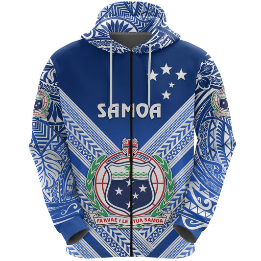 Manu Samoa Rugby Zip Hoodie Creative Style Full Blue