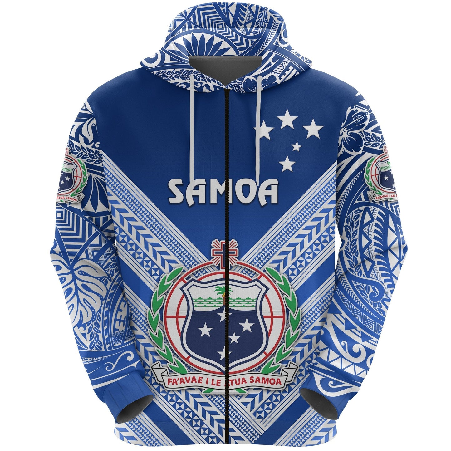 Manu Samoa Rugby Zip Hoodie Creative Style Full Blue