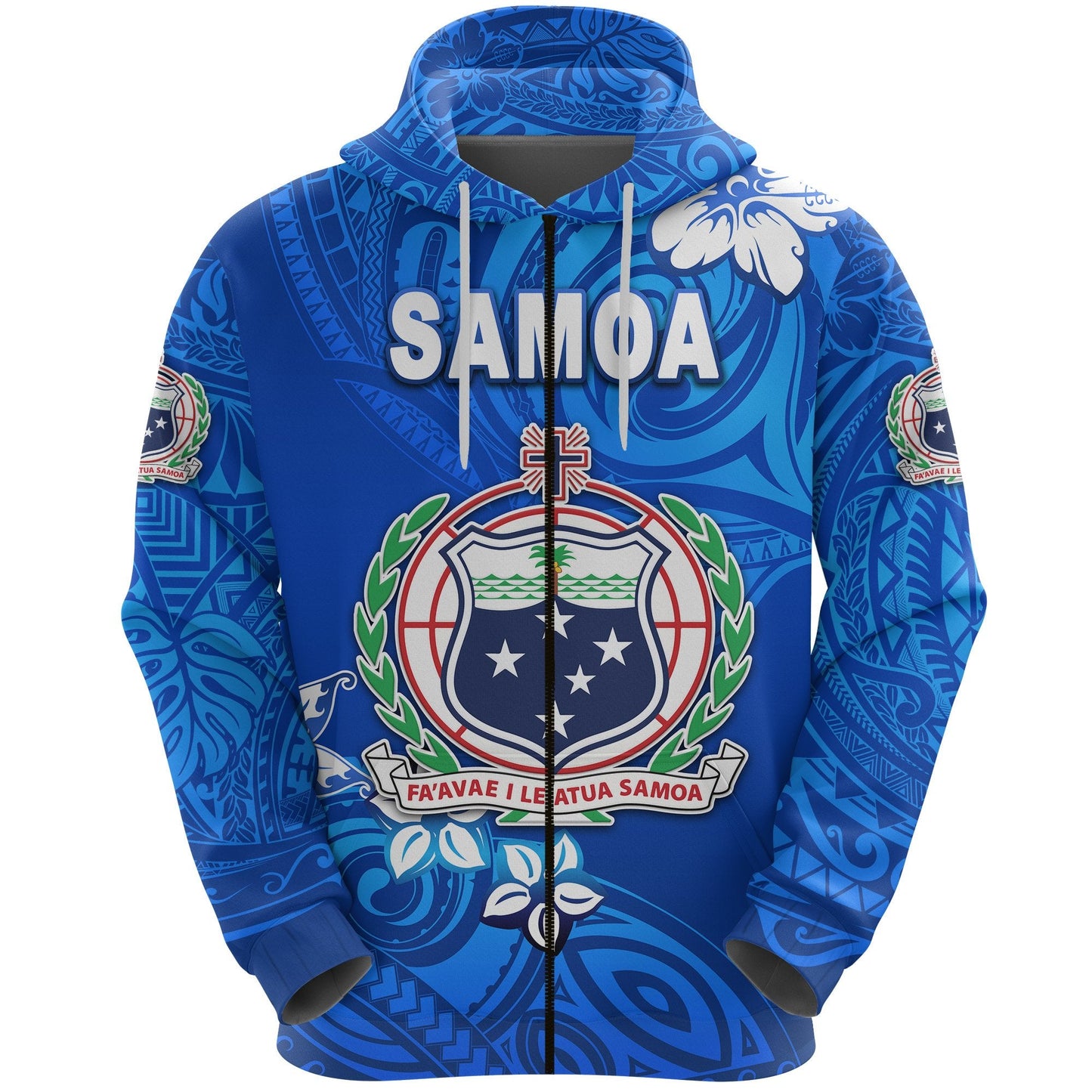 Manu Samoa Rugby Zip Hoodie Unique Vibes Coat Of Arms Full Blue