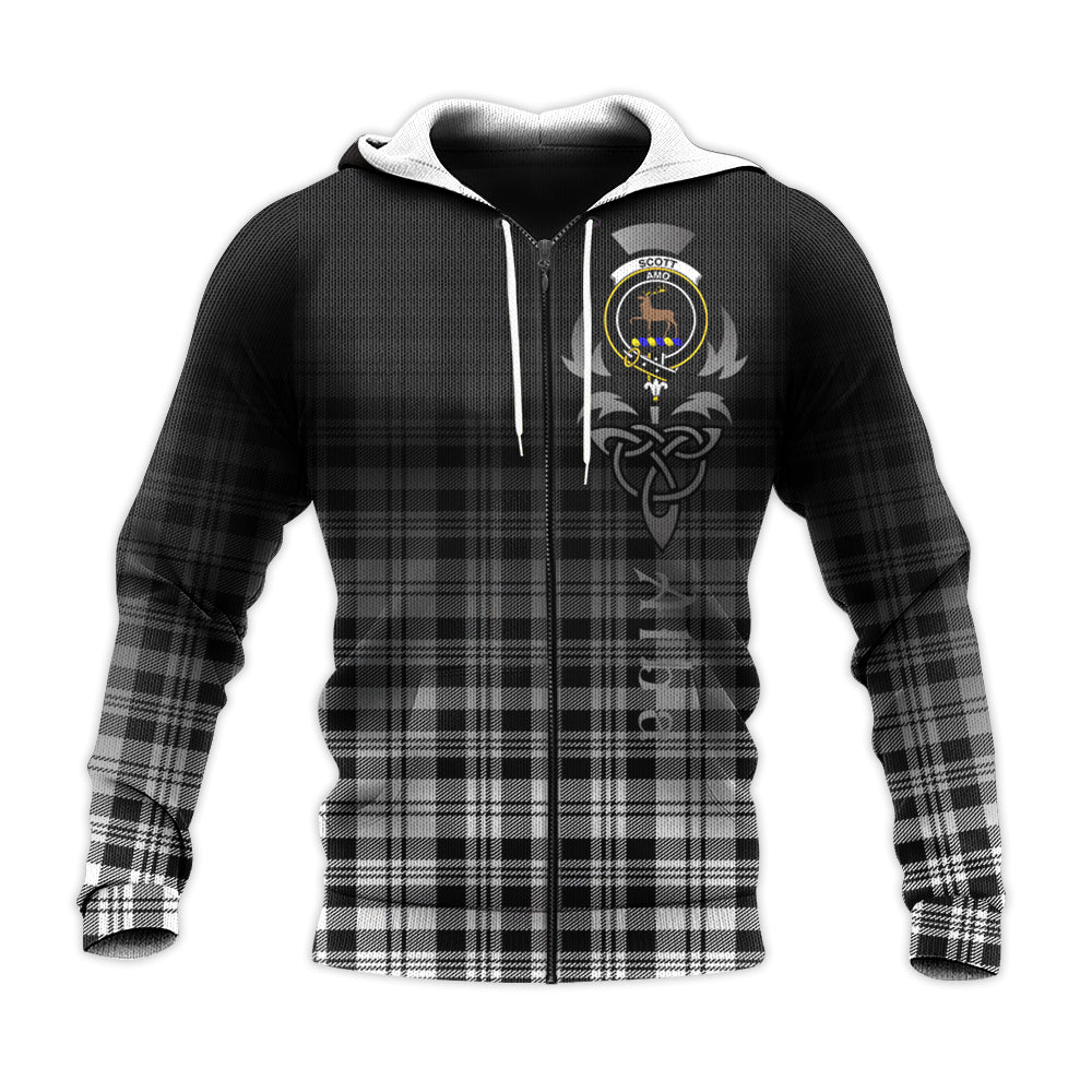 Printivon Scott Black White Tartan Crest Alba Celtic Hoodie
