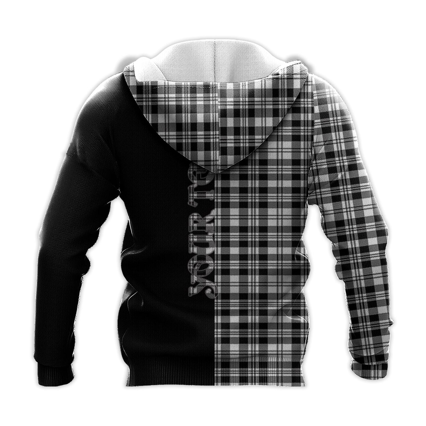 Printivon Scott Black White Tartan Personalize Half Hoodie