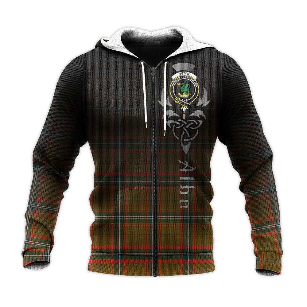 Printivon Seton Hunting Modern Tartan Crest Alba Celtic Hoodie