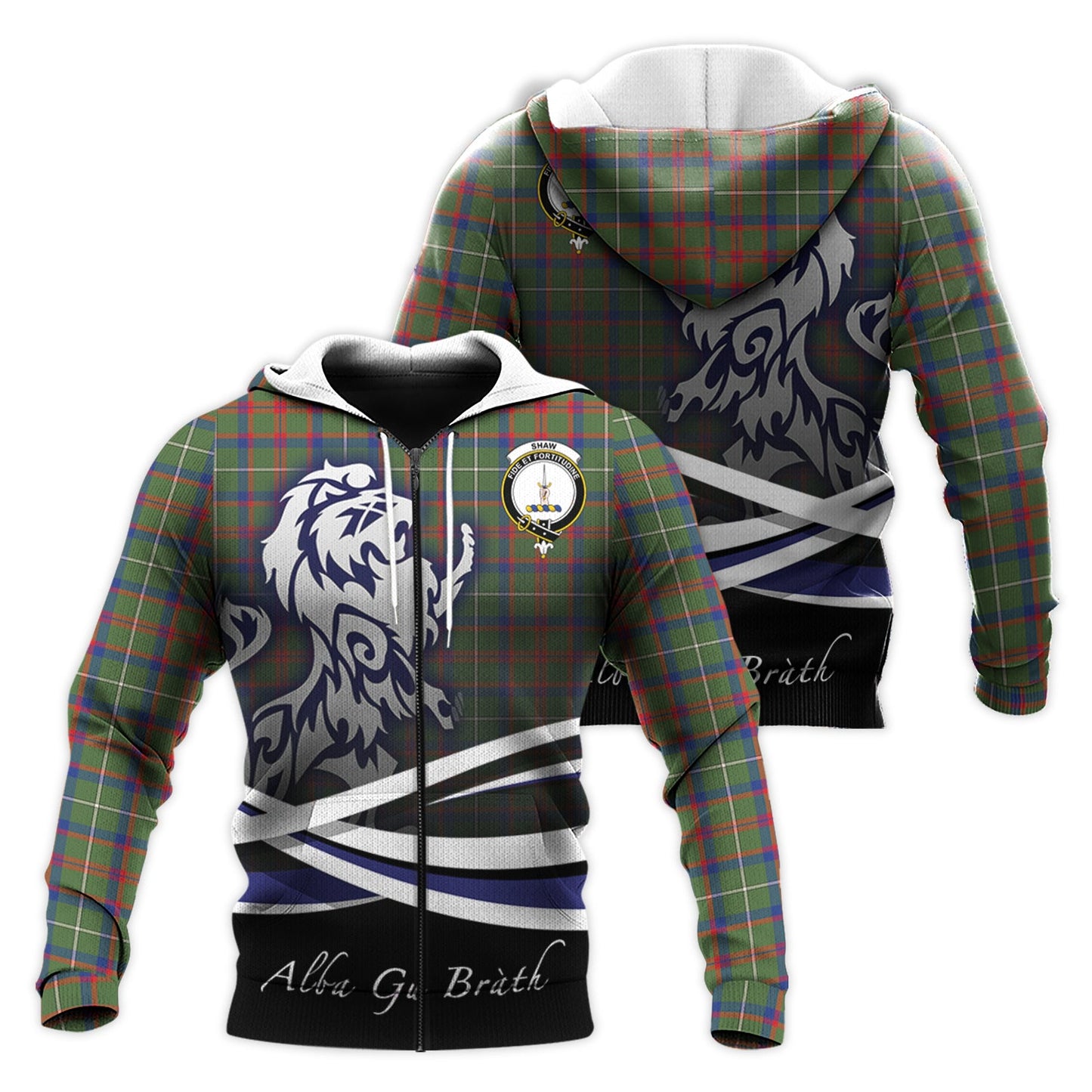 Printivon Shaw Green Modern Tartan Scottish Lion Hoodie