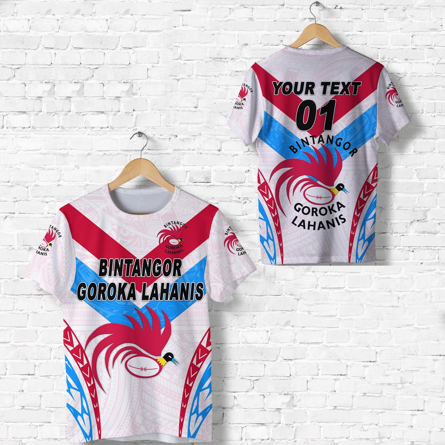 Custom Personalised Papua New Guinea Bintangor Goroka Lahanis T Shirt Rugby Original Style - White, Custom Text And Number