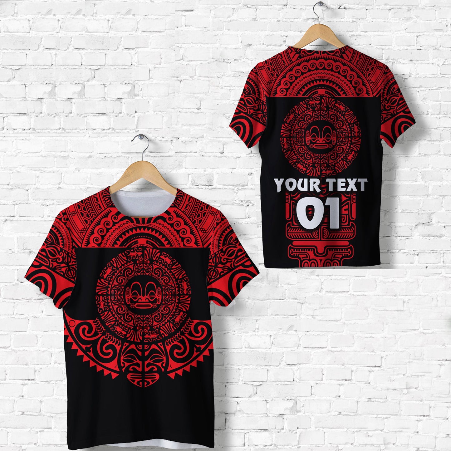 (Custom Personalised) Marquesas Islands T Shirt Marquesan Tattoo Simplified Version Red