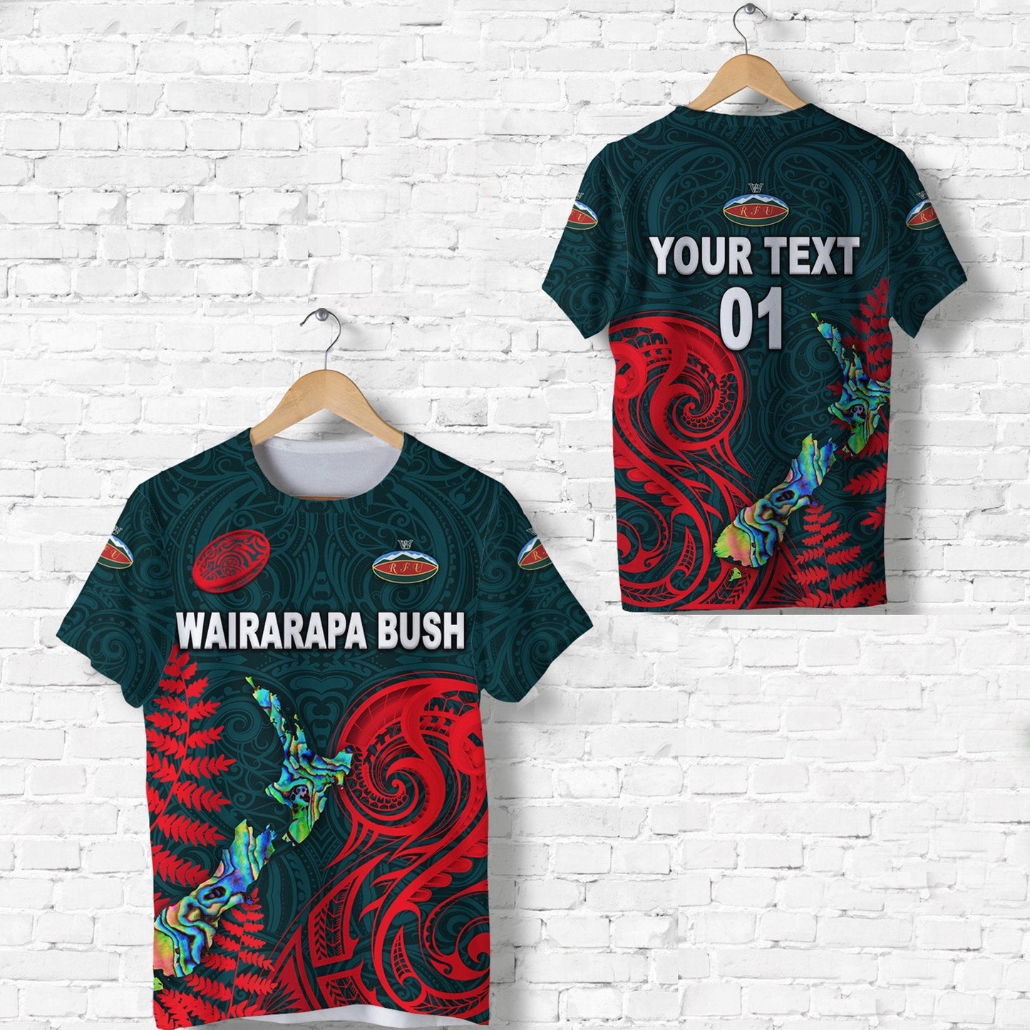 Custom Personalised Maori Wairarapa Bush Rugby T Shirt New Zealand Silver Fern, Custom Text And Number