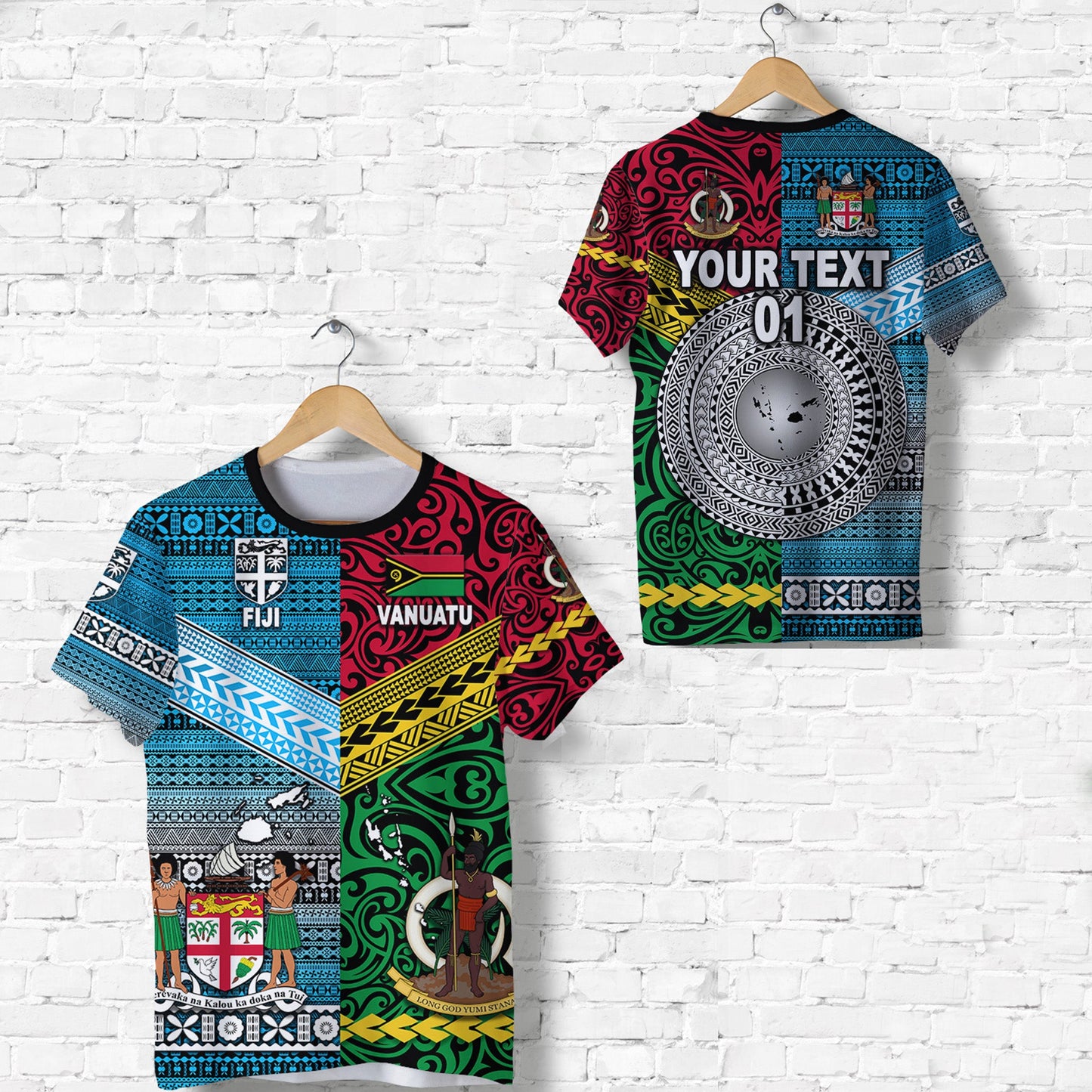 (Custom Personalised) Vanuatu And Fiji T Shirt Together Bright Color, Custom Text And Number